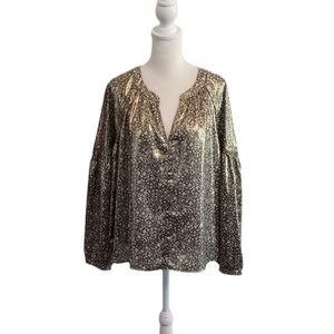 Current Air Anthropologie Ditsy Floral Metallic Bishop Sleeve Top